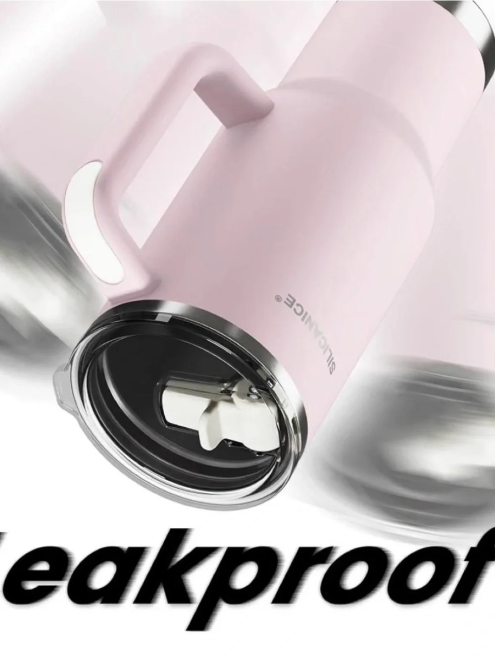 NEW Silicadice Pink Insulated Travel Mug with Handle & Straw